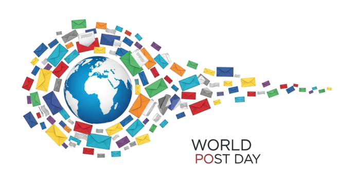 Globe with colorful envelopes for World Post Day - Powered by Adobe