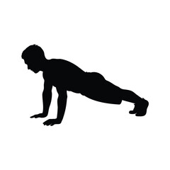 Black Silhouette of Man Doing PushUps During a Strength Training Workout, man in plank pose silhouette vector illustration