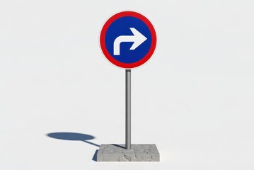 Traffic direction sign indicating right turn urban setting graphic design minimalist style side view navigation concept