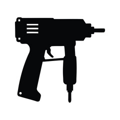 Black silhouette of a nail gun used for construction and repair work, nail gun silhouette vector illustration