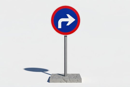 Traffic direction sign indicating right turn urban setting graphic design minimalist style side view navigation concept