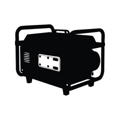 Black silhouette of a portable generator with a protective roll cage frame, power generator silhouette vector illustration