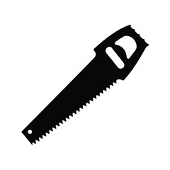 Black silhouette of a handsaw, showcasing its sharp teeth, a tool for woodworking, saw silhouette vector illustration
