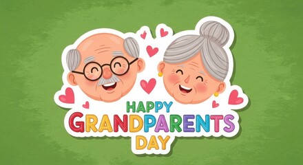 Celebrate grandparents day with this adorable design of smiling cartoon grandparents and hearts, perfect for greeting cards or social media posts