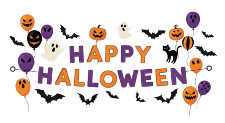 Halloween balloons with bats, ghosts, pumpkins