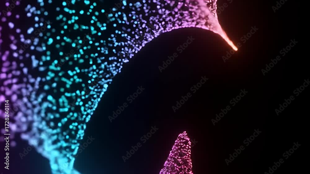 Wall mural abstract glowing particles flowing on black background dynamic visual 3d render