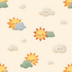 Cute Cartoon Sun and Cloud Pattern for Children's Decor Projects