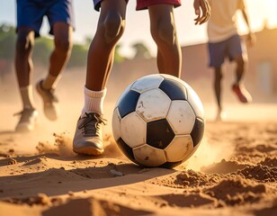 Fototapeta premium Unleashed passion of a barefoot soccer game in the sun