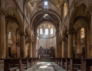 Fototapeta premium Sunlit Ruins of a Decaying Sanctuary