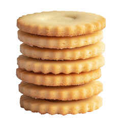 Stack of round golden cookies delicious baked treat sweet dessert isolated on a white background