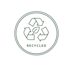 Green Recycle With Green Leaf Sustainable Packaging Line Vector Icon Illustration