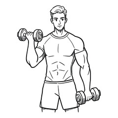 Vector art of man with muscular physique lifting dumbbells