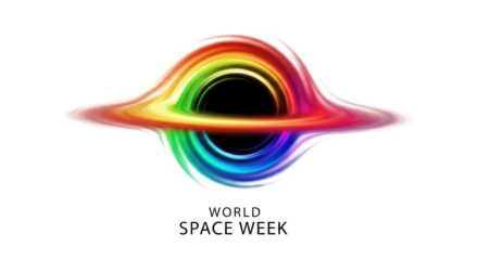 Rainbow black hole vortex in cosmic theme for world space weeek