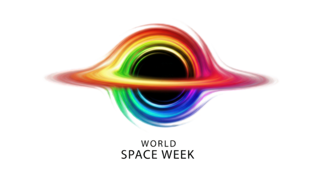 Rainbow black hole vortex in cosmic theme for world space weeek