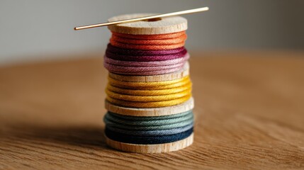 Colorful thread spools stacked