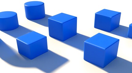 Obraz premium Abstract Blue Cubes and Cylinders 3D Render Minimalist Geometric Shapes