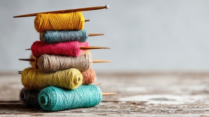Colorful yarn spools stacked