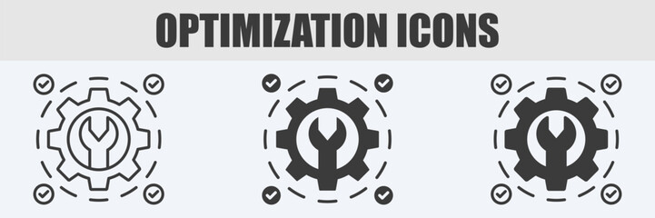 Optimization Icon Set Vector Illustration in Outline, Glyph, and Mixed