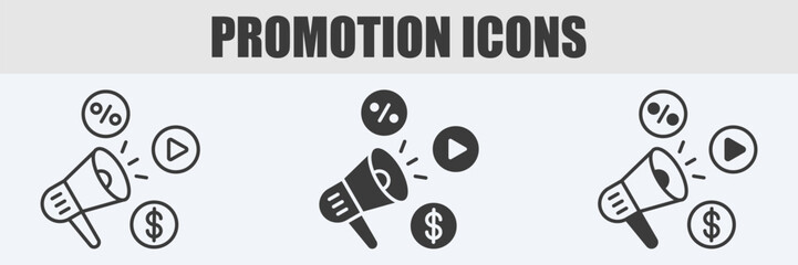 Promotion Icon Set Vector Illustration in Outline, Glyph, and Mixed