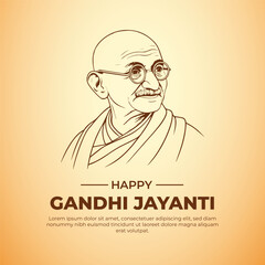Happy Gandhi Jayanti Illustration with Mahatma Gandhi Line Art