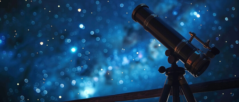 Telescope observation of the night sky full of stars, exploring the universe and space exploration - Powered by Adobe