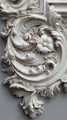 Ornate Baroque Architectural Detail with Intricate Carvings and Flourishes in Classic White Finish, Decorative Interior Design Element