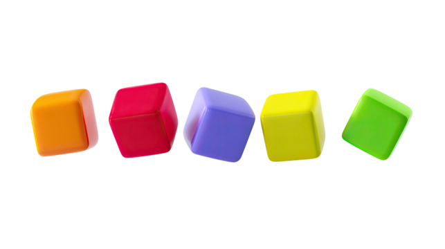 Colorful, pixelated cubes in a horizontal row