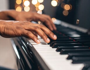Fototapeta premium Close-up of hands playing piano keys