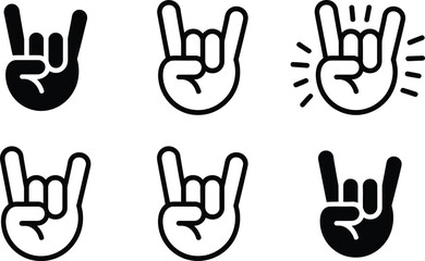 Fototapeta premium Rock On Hand Gesture Icons: A Collection of Six Variations