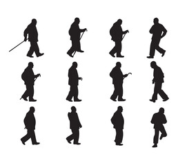 silhouette of a grandfather walking with a stick