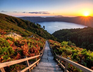Sunrise panorama vista from high altitude mountain trails
