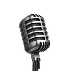 Classic vintage silver microphone on a black background for music performance and recording