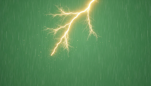 A striking bolt of lightning illuminates a green backdrop, capturing the raw power of nature during a stormy weather moment.