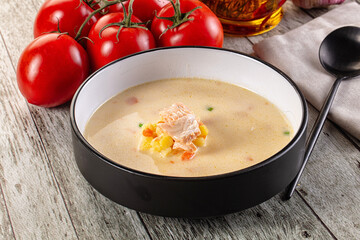 Salmon white soup with salmon