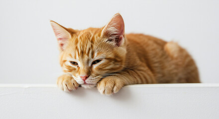 A Deeply Endearing and Gentle Studio Portrait of a Very Sleepy Red Cat.