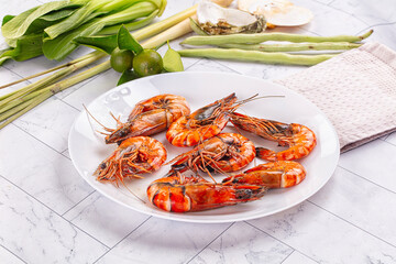 Hot boiled big tiger prawn