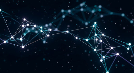 Digital Cyber Web Background With Neon Nodes