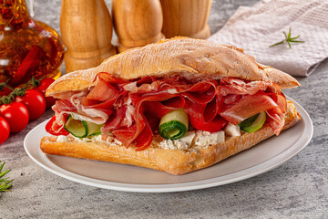Sandwich with ciabatta and jamon