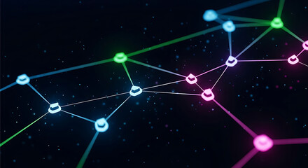 Digital Cyber Web Background With Neon Nodes