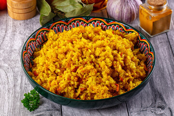 Indian yellow curry rice with tumeric