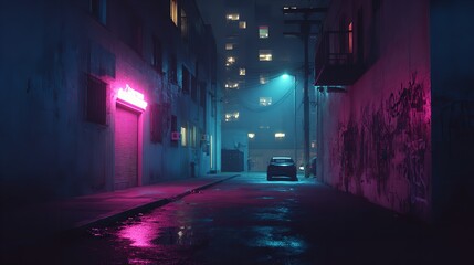 An urban scene featuring glowing 3D graffiti under streetlights, bringing the artwork to life