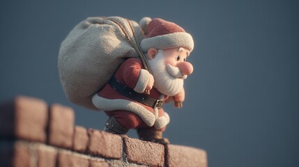 santa claus Santa figure preparing to slide down a chimney with a bag of gifts. .merry christmas and happy new year