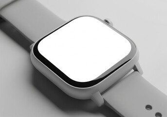 Close-up of a modern digital smartwatch with a blank screen, ready for customization or displaying information on its strap