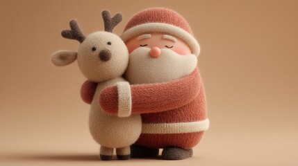 santa claus Festive Santa hugs a reindeer in a whimsical, textured design. .merry christmas and happy new year
