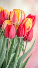 Naklejka premium Red and Yellow Tulip Bouquet Closeup tulips red tulips