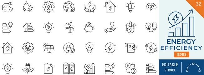 Energy efficiency icon collection set. Editable stroke.