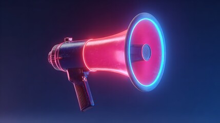 A red and blue megaphone with a softly glowing bell notification.