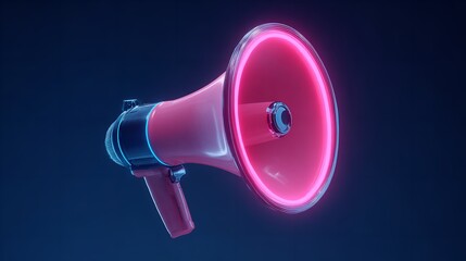 A red and blue megaphone with a softly glowing bell notification.