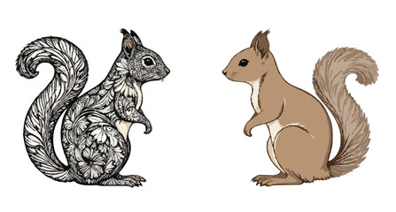 Fototapeta premium Decorative and realistic squirrel vector illustration, ornamental and natural woodland animal design