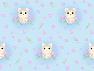 シロネコのシームレスパターン　E-3'